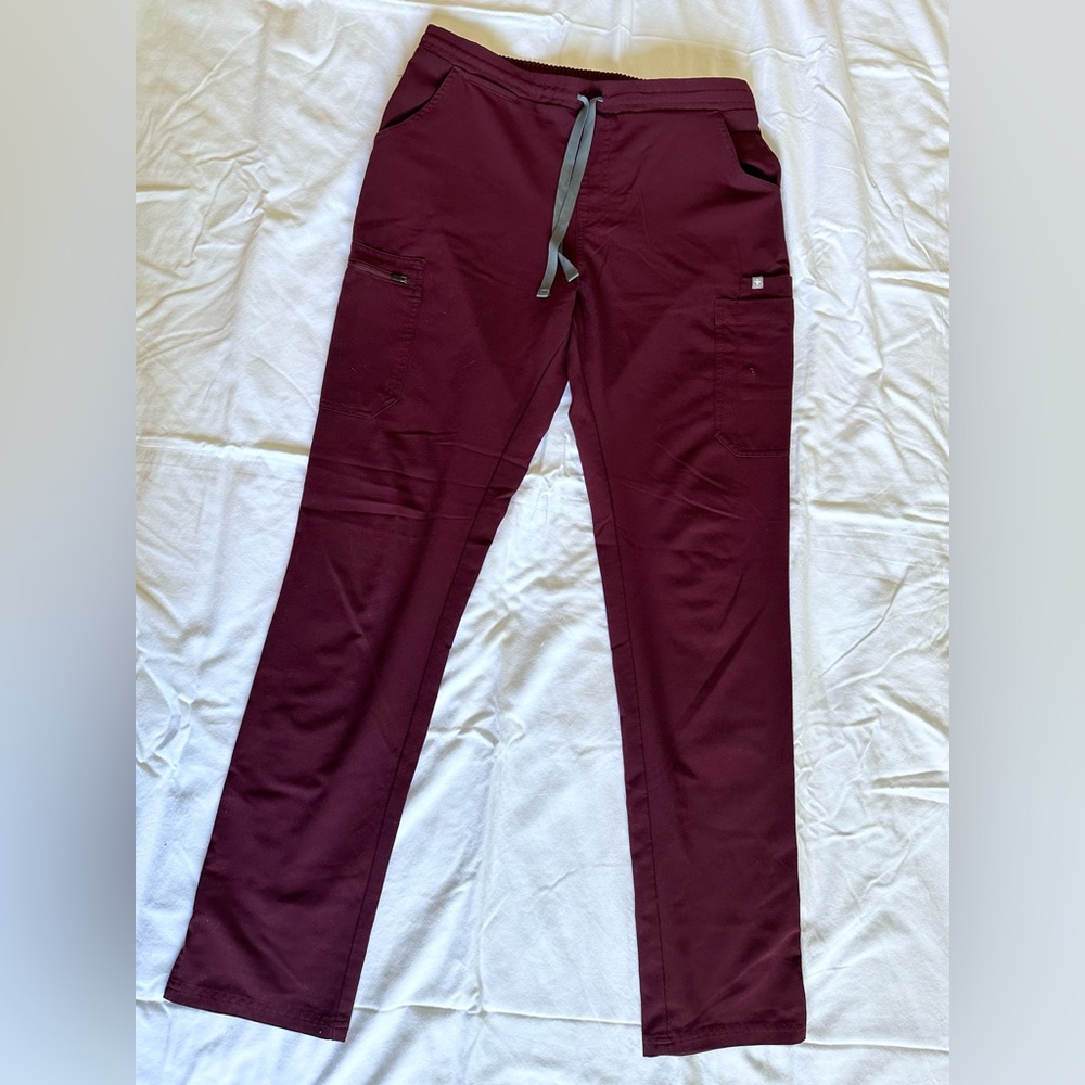 FIGS Skinny Yola Burgundy Scrub Pants